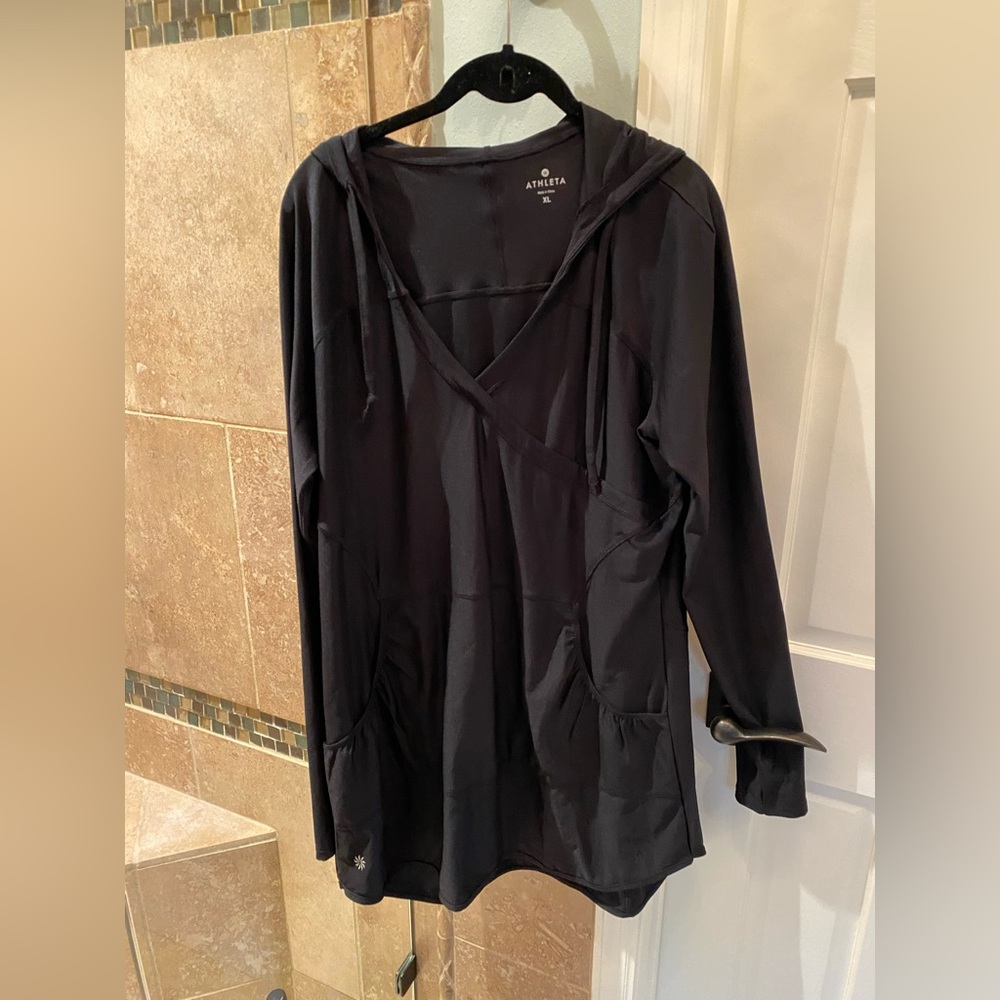 Athleta Black Long Sleeve Hooded Swim Coverup